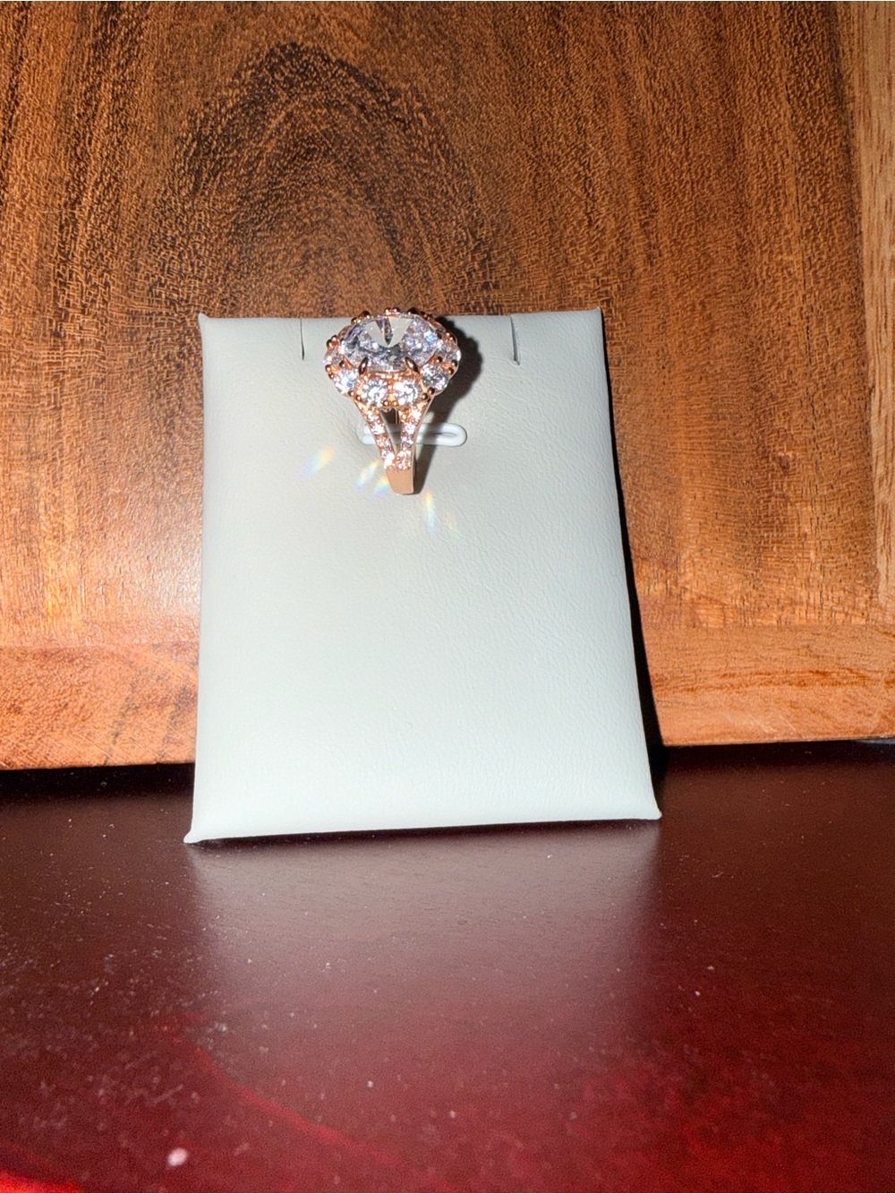 Rose Gold Cubic Zirconia Halo Ring - Sparkling Clear Stones - Picture 3 of 3
